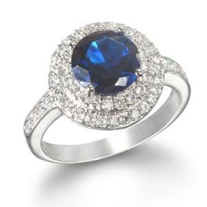SYNTHETIC SAPPHIRE RING WITH WHITE CZ