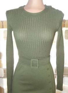   Olive Green Army Military Wool Knit Sweater Dress SEXY CHIC M/L  