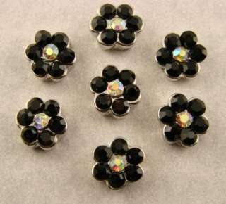 Hole Beads #7 Daisy Flowers Made w/ Jet Black & AB Swarovski Crystal 