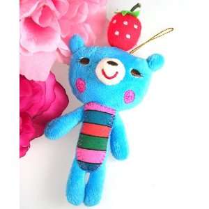 Cute Plush Blue Bear Strawberry Doll Cell Phone Strap