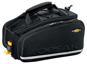 The trunk bag features a top carrying handle and elastic top bungees.