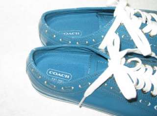 NIB COACH Briar Crinkle Patent Sneaker Shoes Blue 8.5  
