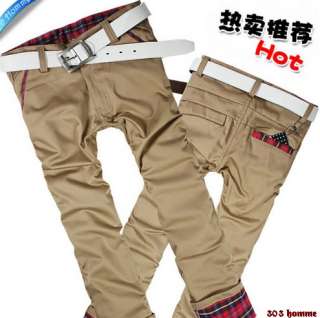 Mens Japan Style Red Grid Roll UP Design Slim Pants  