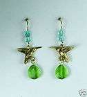 Gold tone Pewter &14kgf hummingbird earrings bird ​glass, humming 