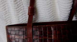 Vintage BRAHMIN Brown WOVEN LEATHER Shoulder Bag Purse  