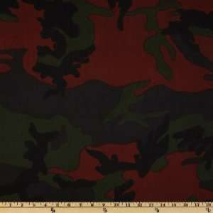  44 Wide Camo Large Green/Burgundy Fabric By The Yard 