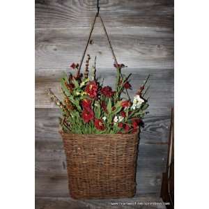  Red and White Flowers in Grapevine Wall Basket Kitchen 