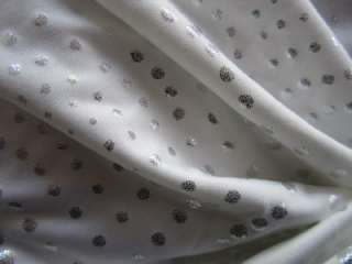 YARDS STRETCH POLY LYCRA FABRIC WHITE WITH SILVER FOIL DOT PRINT 