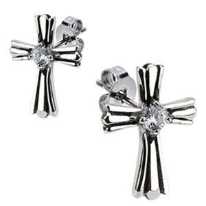  Spikes 316L Surgical Stainless Royal Cross CZ Center Stud 