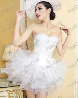 Wedding Strapless Lace Satin Corset Bustier Top + TuTu Skirt White 8 
