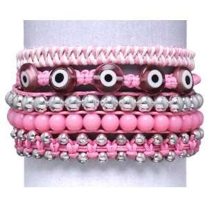  Set of 4 Pull String Evil Eye Bracelets   Pink Bracelet 