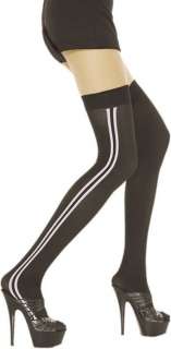 OPAQUE SIDE STRIPE Thigh High Stockings BLACK/WHITE O/S  
