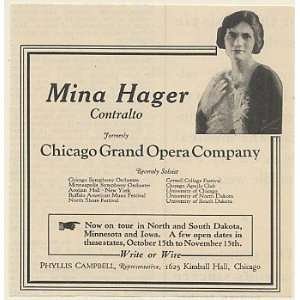  1923 Opera Contralto Mina Hager Booking Print Ad (Music 