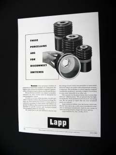 Lapp Porcelain Electrical Insulators 1954 print Ad  