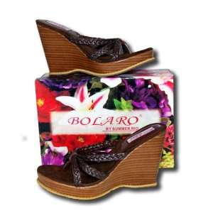  Bolaro Wedge Slide stacked wood heel Brown Size 7 
