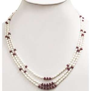   Cabochon Ruby & Pearl Beaded Beautiful Handmade Necklace Jewelry