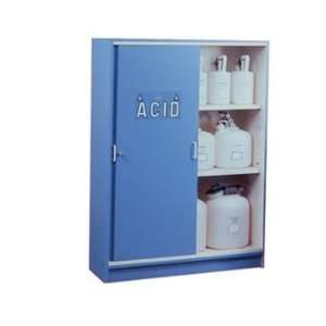 Justrite Blue Wood Storage Cabinet   holds 49   2.5L bottles   24150