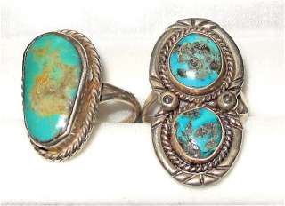 NAVAJO INDIAN STERLING SILVER & TURQUOISE RING X 2  