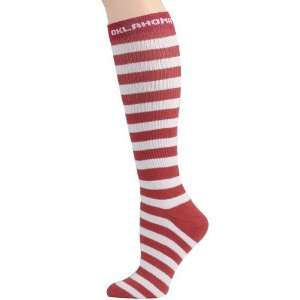   Ladies Crimson White Striped Knee High Socks
