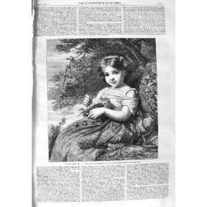   1866 Antique Print Cherry Ripe Young Girl Fruit Peele