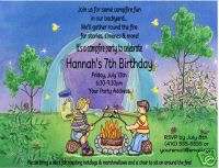 Campfire Camping Smores Birthday Party Invitations  