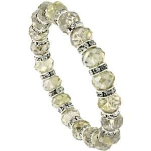 in. Silver Shadow Color Faceted Glass Crystal Bracelet on Elastic 