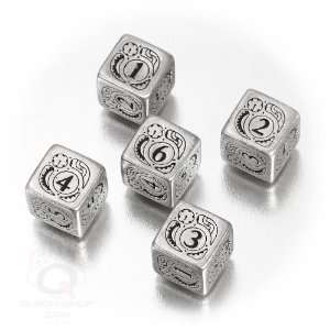  Set of Metal D6 Dice (5) Steampunk Metal Black Design 