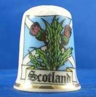 FINE CHINA THIMBLE   SCOTLAND THISTLE AND ST ANDREWS  