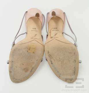 Rene Caovilla Pink Leather & Lavender Silk Jeweled Strappy Heels Size 
