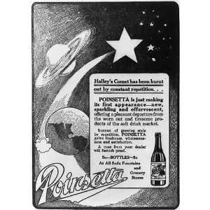 Advertisement,Poinsetta soft drink,bottle,soda,Halleys Comet,stars 