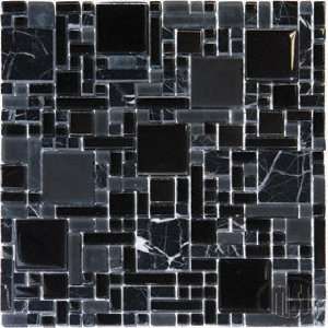 Montego Sela Black Marble & Glass Mixed Pattern Glass/Marble Tumbled 