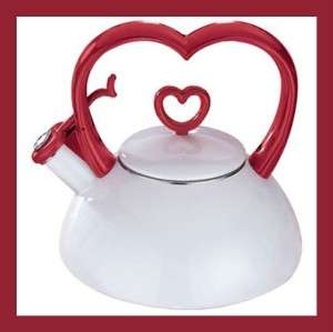 Magnet Tea Kettle White Red Heart Shaped Handle Kitchen  