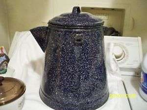 Vintage Blue Speckled Large Graniteware Coffee Pot  