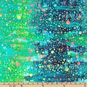  44 Wide Batik Tiki Splatters Green/Navy Fabric By The 