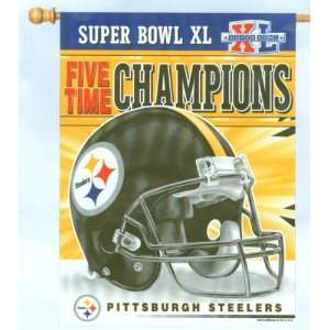   Steelers 5X Super Bowl Champs 27x37 Vertical Flag