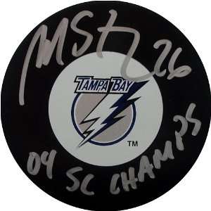Martin St. Louis Autographed 04 SC Champs Puck Sports Hockey  