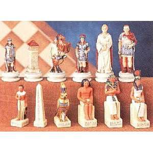  DELUXE HAND PAINTED EGYPTIAN V. ROMAN CHESSMEN SET Toys & Games