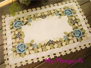 Vintage Roses Embroidered Doily Place Mat 28x43cm White L051009  