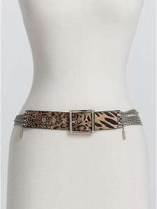 NWTGUESS Leopard Chain Belt With Feather Charms sz S  