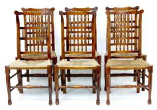 SET OF 6+2 FRUITWOOD SPINDLEBACK CHAIRS WITH RUSH SEAT  