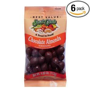 Snak Club Chocolate Almonds, 4 Ounces Bags (Pack of 6)  