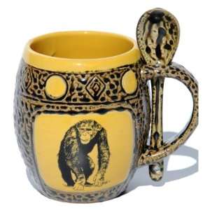  Chimp Mug with Spoon in Dark Yellow