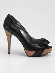 NIB NEW GUESS Black CHAPPEL Leather Peep Toe BOW TIE Pumps Shoes Heels 