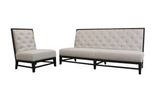   ROYALTY CONTEMPORARY GRAY TUFTED LINEN SOFA & CHAIR SET SOLID WOOD NEW