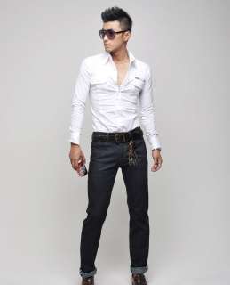 Mens Korean Slim Fit Casual Fashion Long Sleeve Shirt  