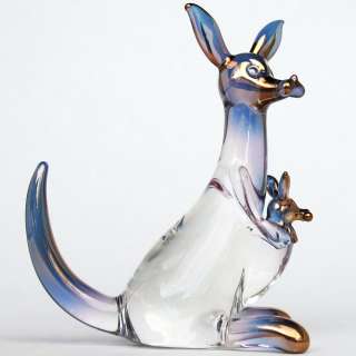 Kangaroo Mother Joey Figurine of Hand Blown Glass Gold  