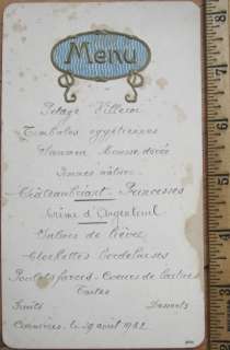 1932 Handwritten French Menu   Chateaubriand Princesses  
