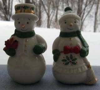 Lenox Holiday Salt Pepper Shakers Snowman Snow Lady NIB  