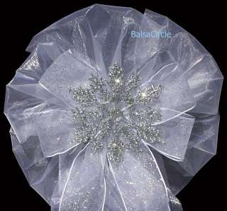 SNOWFLAKE SILVER WINTER WEDDING PEW BOWS DECORATIONS  