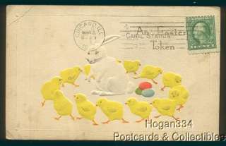 Embossed Bunny Eggs 12 Baby Chicks Gibson Lines Greeting Postcard 1910 